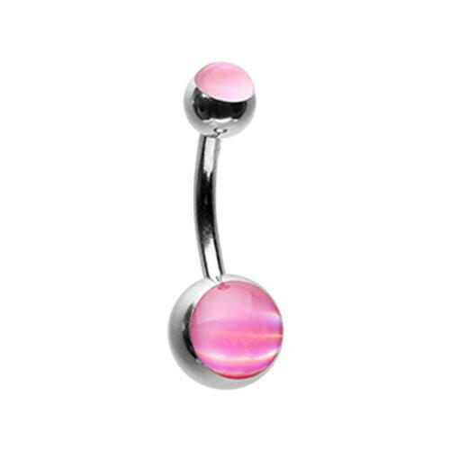 Hologram Sparkle Steel Belly Button Ring Navel Ring Impulse Piercings Pink