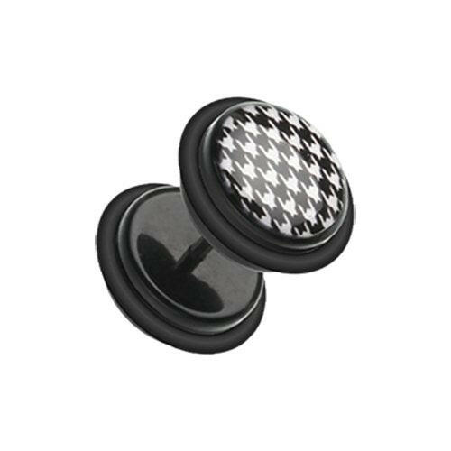 Houndtooth Acrylic Fake Plug Earrings with O-Rings Fake Plug Earrings Impulse Piercings 16 gauge(1.2mm)