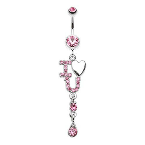 I Heart You Sparkle Belly Button Ring Navel Ring Impulse Piercings Pink