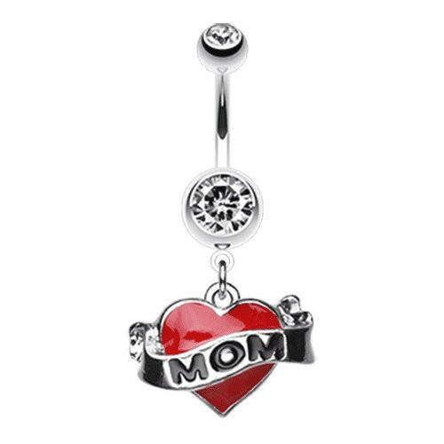 I Love 'MOM' Belly Button Ring Navel Ring Impulse Piercings