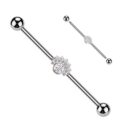 Surgical Steel CZ Fan With Big Round CZ Center Industrial Barbell Industrial Barbell Skin Metals