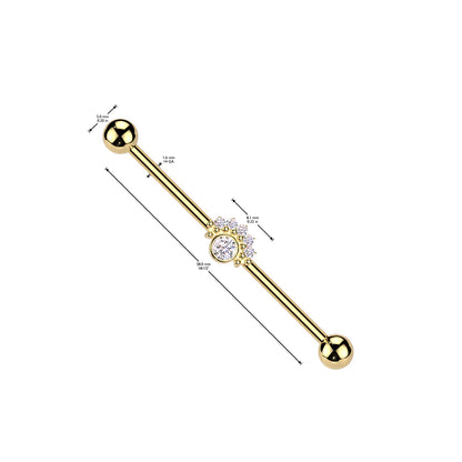 Surgical Steel CZ Fan With Big Round CZ Center Industrial Barbell Industrial Barbell Skin Metals