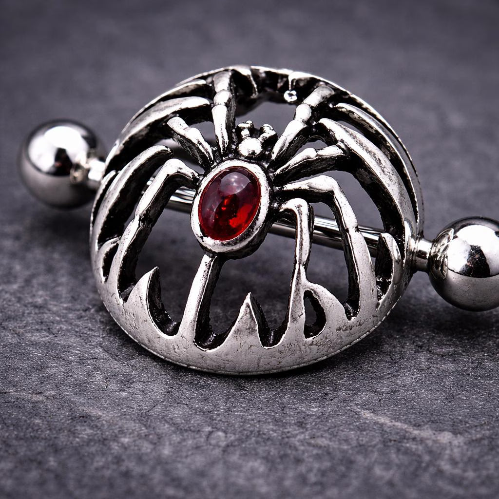 Stainless Steel Gothic Spider Dome Shape Nipple Shield - Skin Metals