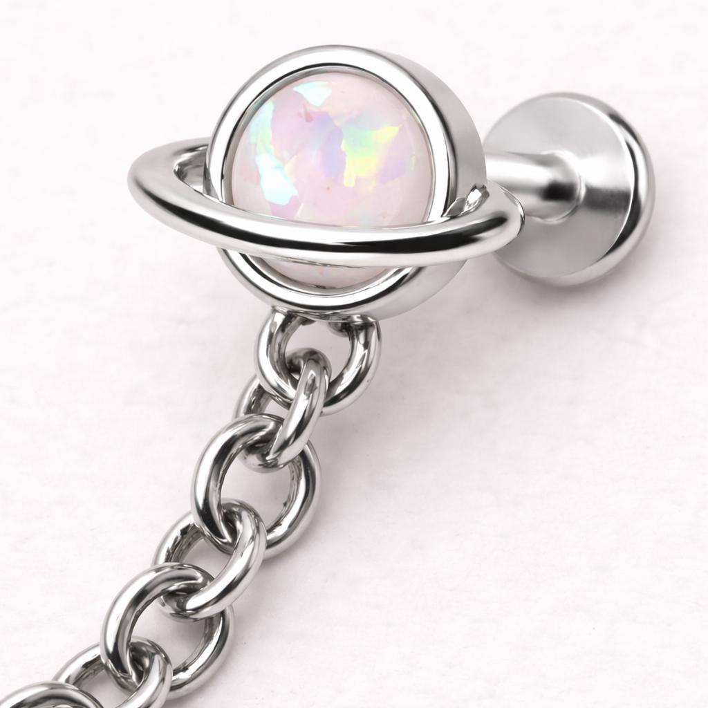 Internally Threaded 316L Stainless Steel Planet with Dangle Spike Labret