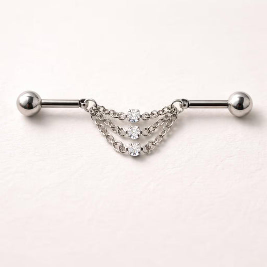 Stainless Steel Jeweled Triple Chain Industrial Barbell Industrial Barbell Impulse Piercings