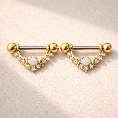 Gold Plated Multi Jeweled Moon and Stars Nipple Shield - Skin Metals