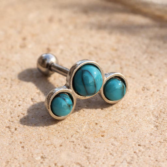 Stainless Steel Triple Turquoise Cartilage Earring Cartilage Earring Skin Metals