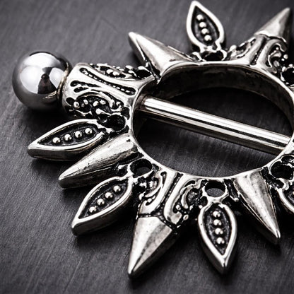 Stainless Steel Tribal Design Sunburst Nipple Shield - Skin Metals