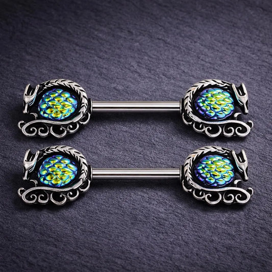 Stainless Steel Cabochon Dragon Nipple Bar Rings Nipple Rings Skin Metals