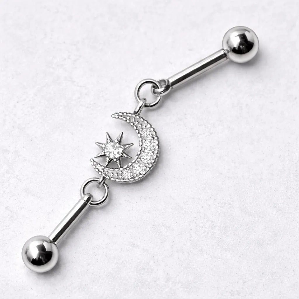 Stainless Steel Moon and Star Chain Industrial Barbell Barbell Skin Metals