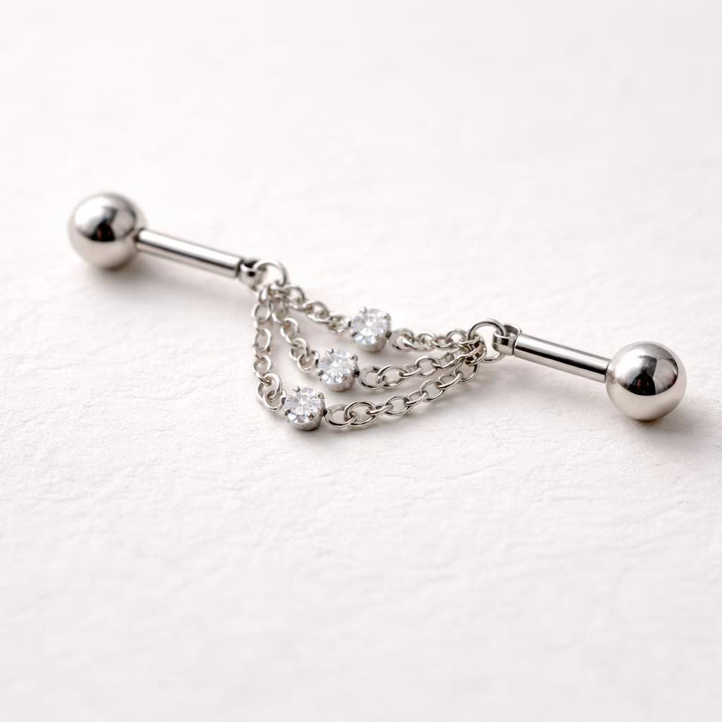 Stainless Steel Jeweled Triple Chain Industrial Barbell Industrial Barbell Impulse Piercings