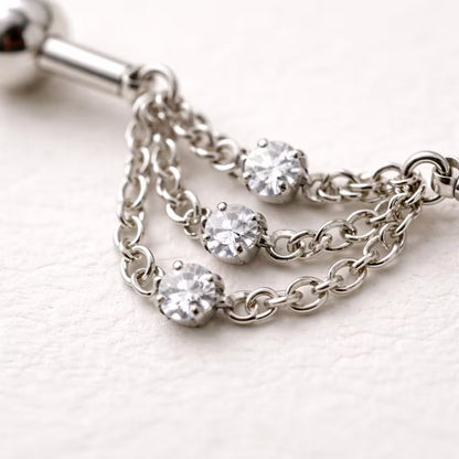 Stainless Steel Jeweled Triple Chain Industrial Barbell Industrial Barbell Impulse Piercings