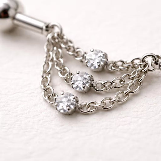 Stainless Steel Jeweled Triple Chain Industrial Barbell Industrial Barbell Impulse Piercings