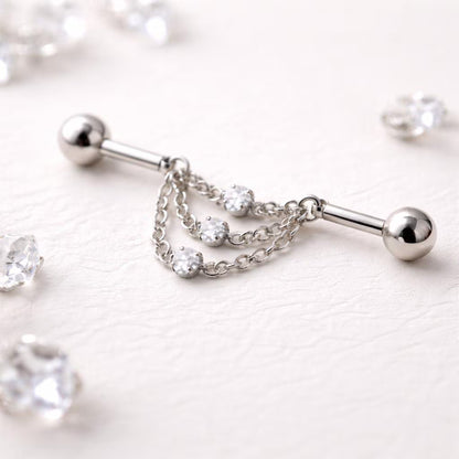 Stainless Steel Jeweled Triple Chain Industrial Barbell Industrial Barbell Impulse Piercings