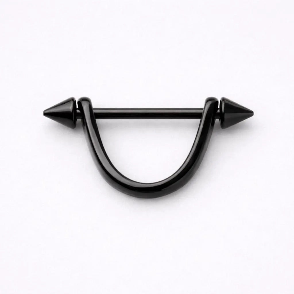 Black PVD Plated Spiked U-Shaped Nipple Shield - Skin Metals