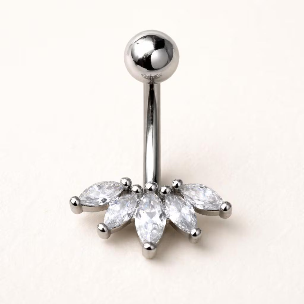 Stainless Steel Marquise Cut CZ Navel Ring - Skin Metals