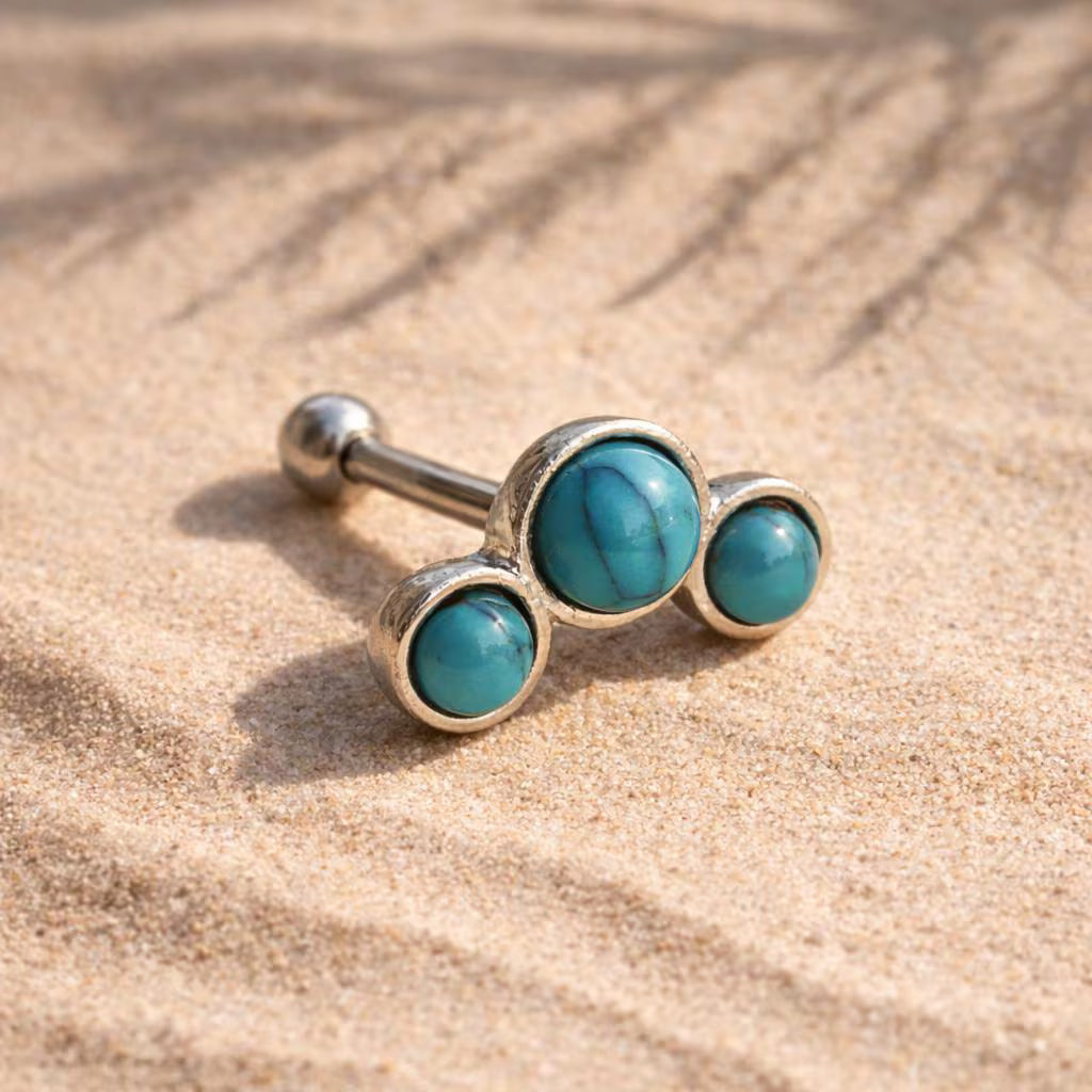 Stainless Steel Triple Turquoise Cartilage Earring Cartilage Earring Skin Metals