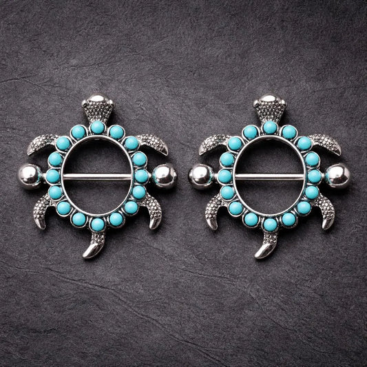 Stainless Steel Teal Blue Turtle Nipple Shield
