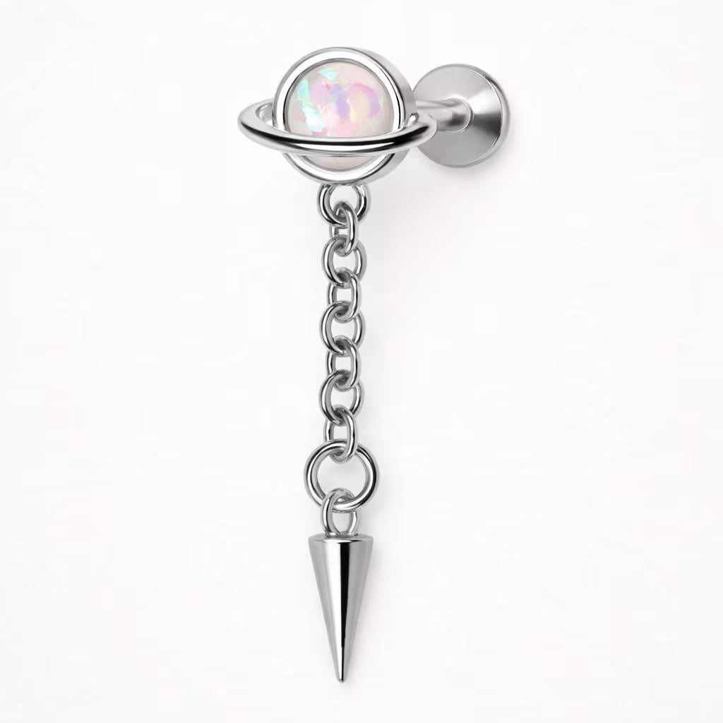 Internally Threaded 316L Stainless Steel Planet with Dangle Spike Labret