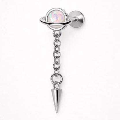 Internally Threaded 316L Stainless Steel Planet with Dangle Spike Labret