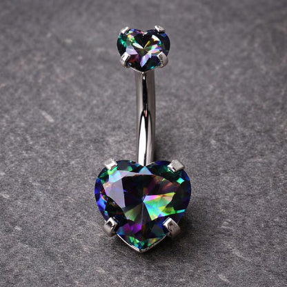 Internally Threaded 316L Stainless Steel Prong Set Vitrail Medium Heart Navel Ring Belly Button Ring Skin Metals