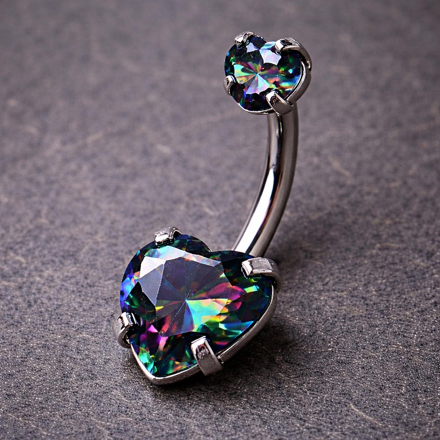 Internally Threaded 316L Stainless Steel Prong Set Vitrail Medium Heart Navel Ring Belly Button Ring Skin Metals