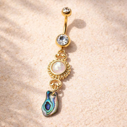 Gold Plated Sunburst Navel Ring with Synthetic Opal and Abalone Navel Ring Skin Metals