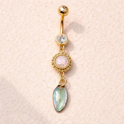 Gold Plated Sunburst Navel Ring with Synthetic Opal and Abalone Navel Ring Skin Metals