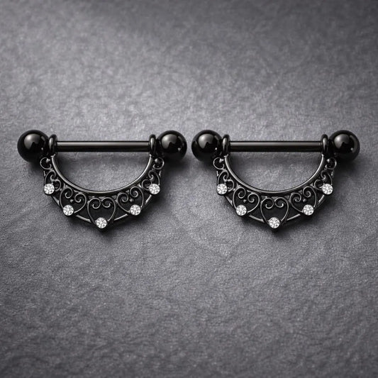 Black PVD Plated Crescent Moon Nipple Shield Nipple Ring Skin Metals