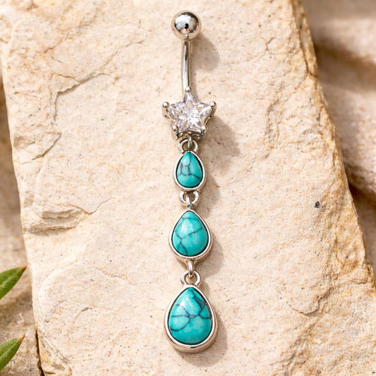Stainless Steel Triple Teardrop Turquoise Dangle Navel Ring Navel Ring Skin Metals
