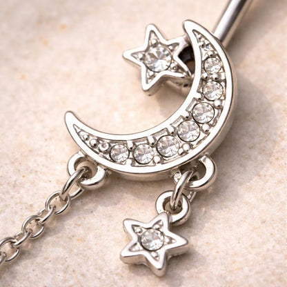 Stainless Steel Moon and Stars Dangle Navel Ring Navel Ring Impulse Piercings