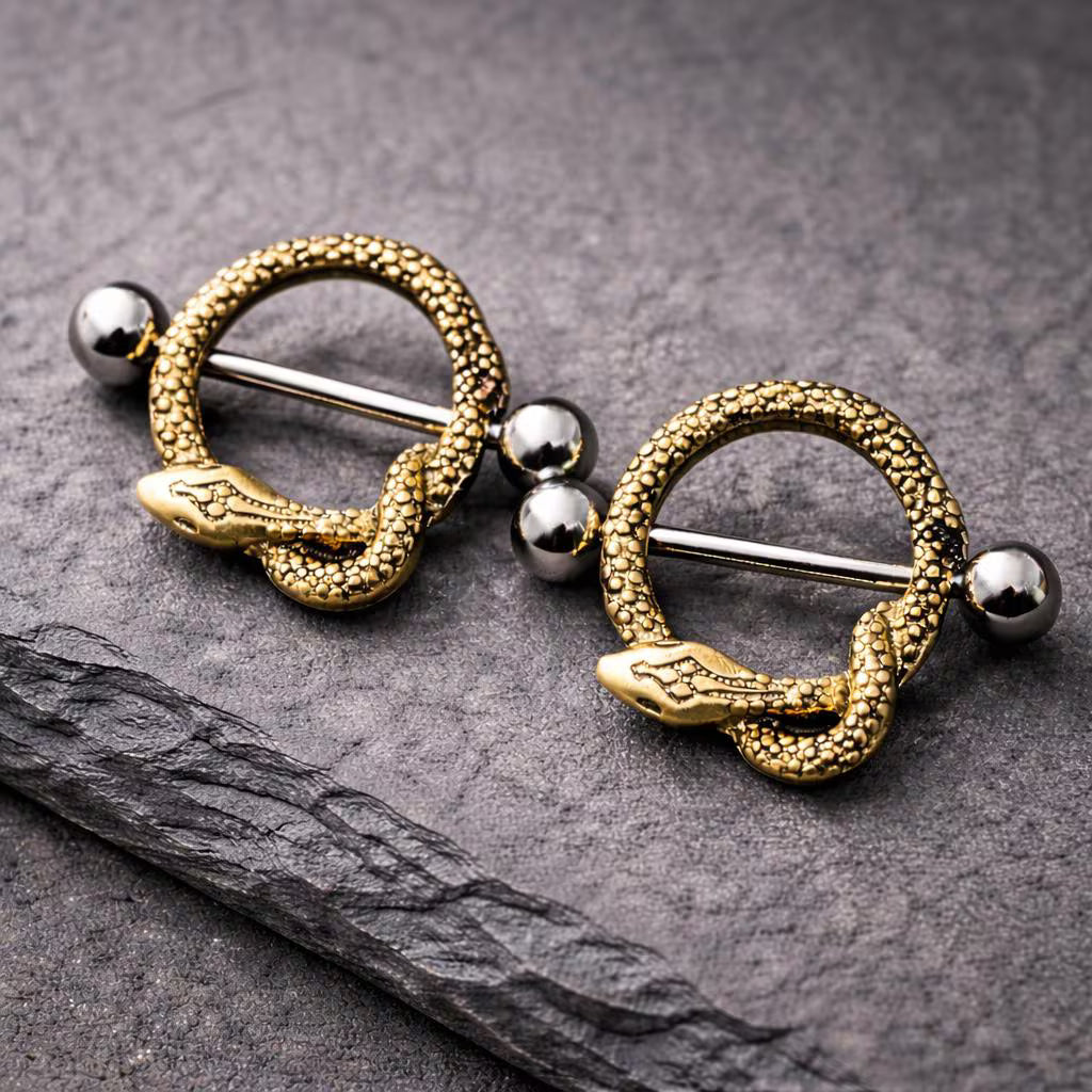 Gold Plated Golden Snake Nipple Shield Nipple Ring Impulse Piercings