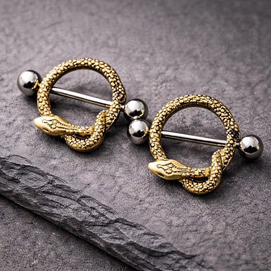 Gold Plated Golden Snake Nipple Shield Nipple Ring Impulse Piercings