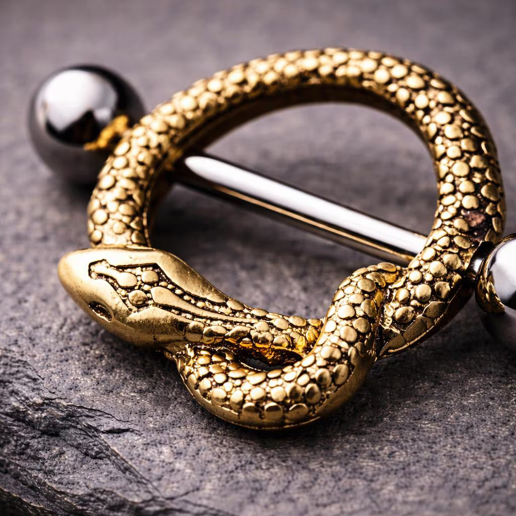 Gold Plated Golden Snake Nipple Shield Nipple Ring Impulse Piercings