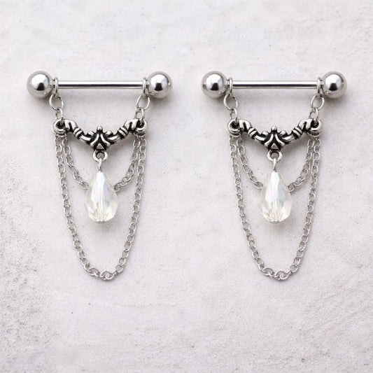 Stainless Steel Aurora Double Chain Nipple Ring Nipple Ring Impulse Piercings