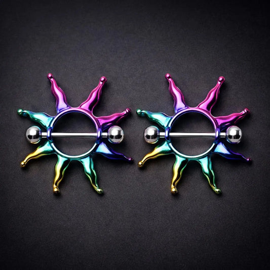 PVD Plated Rainbow Sunburst Nipple Shield Nipple Ring Skin Metals