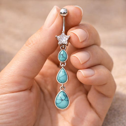 Stainless Steel Triple Teardrop Turquoise Dangle Navel Ring Navel Ring Skin Metals