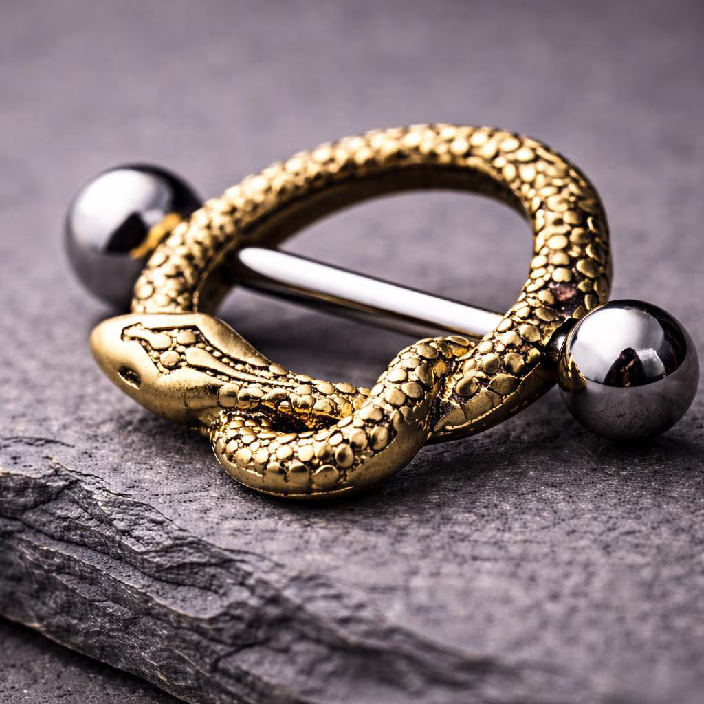 Gold Plated Golden Snake Nipple Shield Nipple Ring Impulse Piercings