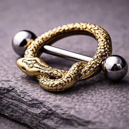 Gold Plated Golden Snake Nipple Shield Nipple Ring Impulse Piercings