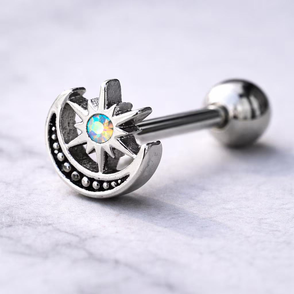 Stainless Steel Aurora Star and Moon Cartilage Earring - Skin Metals