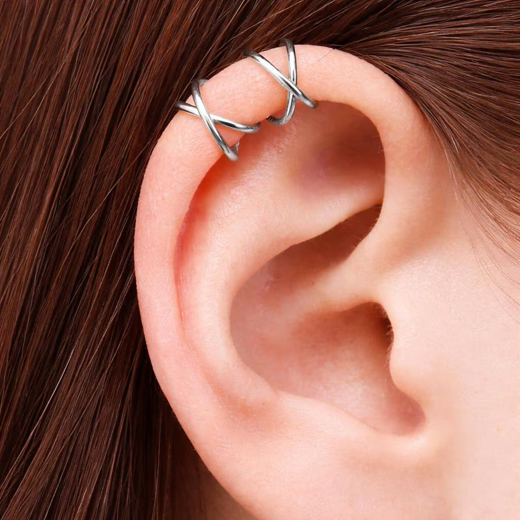 Stainless Steel X Ring Fake Cartilage Ear Cuff - Skin Metals