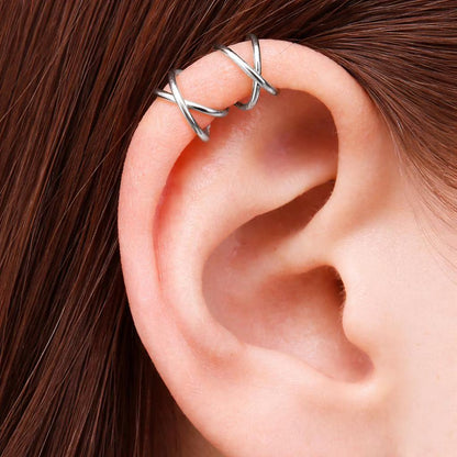 Stainless Steel X Ring Fake Cartilage Ear Cuff - Skin Metals