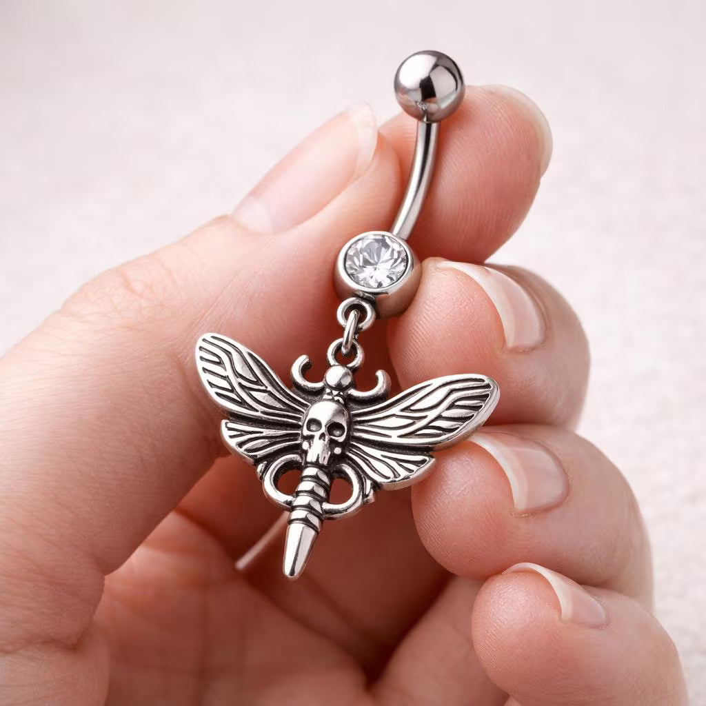 Stainless Steel Gothic Butterfly Dangle Navel Ring Navel Ring Skin Metals