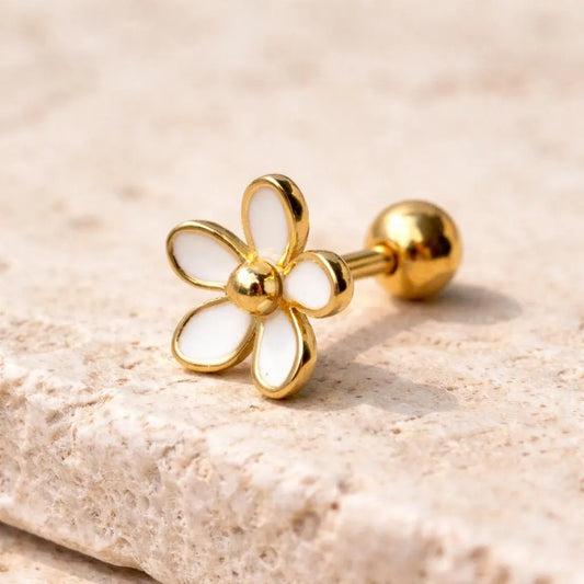 Gold Plated Sweet White Daisy Cartilage Earring Cartilage Skin Metals