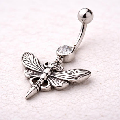 Stainless Steel Gothic Butterfly Dangle Navel Ring Navel Ring Skin Metals
