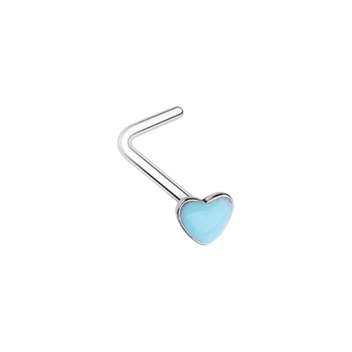 Illuminating Glow in the Dark Heart L-Shape Nose Ring Nose Ring Impulse Piercings 20 GA (0.8mm) Blue