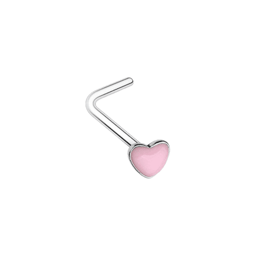 Illuminating Glow in the Dark Heart L-Shape Nose Ring Nose Ring Impulse Piercings 20 GA (0.8mm) Pink