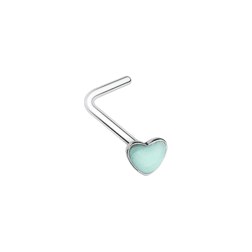 Illuminating Glow in the Dark Heart L-Shape Nose Ring Nose Ring Impulse Piercings 20 GA (0.8mm) Green