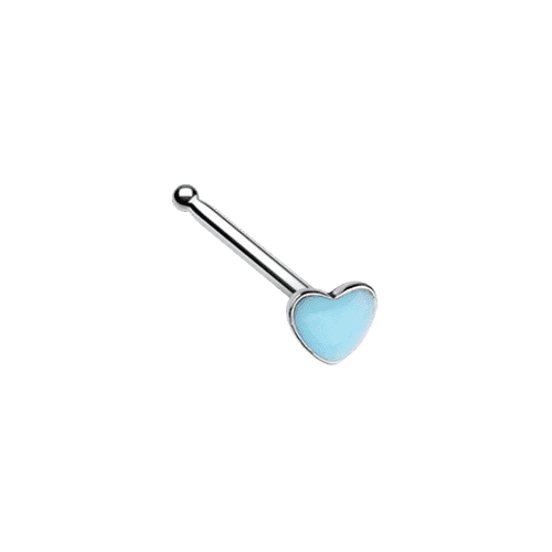 Illuminating Glow in the Dark Heart Nose Stud Ring Nose Ring Impulse Piercings 20 GA (0.8mm) Blue