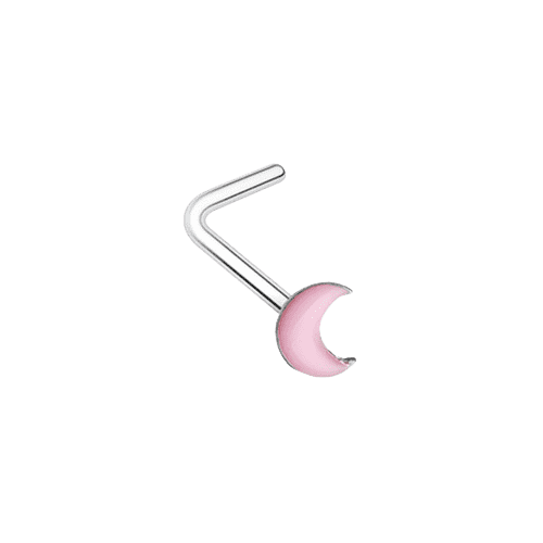 Illuminating Glow in the Dark Moon L-Shape Nose Ring Nose Ring Impulse Piercings 20 GA (0.8mm) Pink